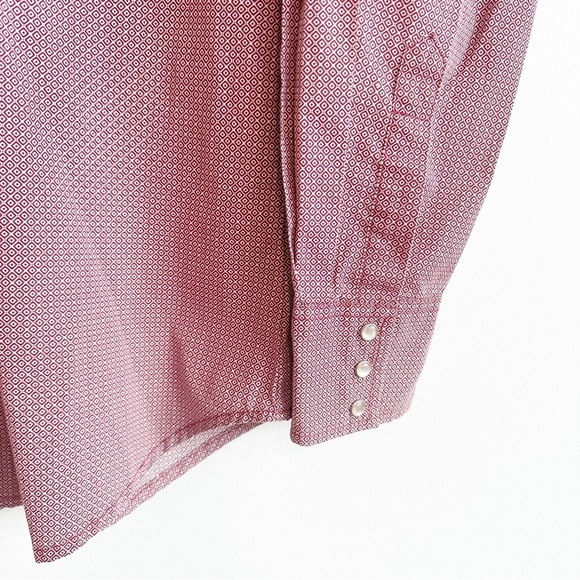 Wrangler Wrancher Snap Button Long Sleeve Western Shirt Red White Men's Medium - Picture 3 of 9
